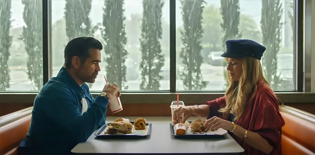 A fast food burger lunch in A Big Bold Beautiful Journey [Sony Pictures Releasing]